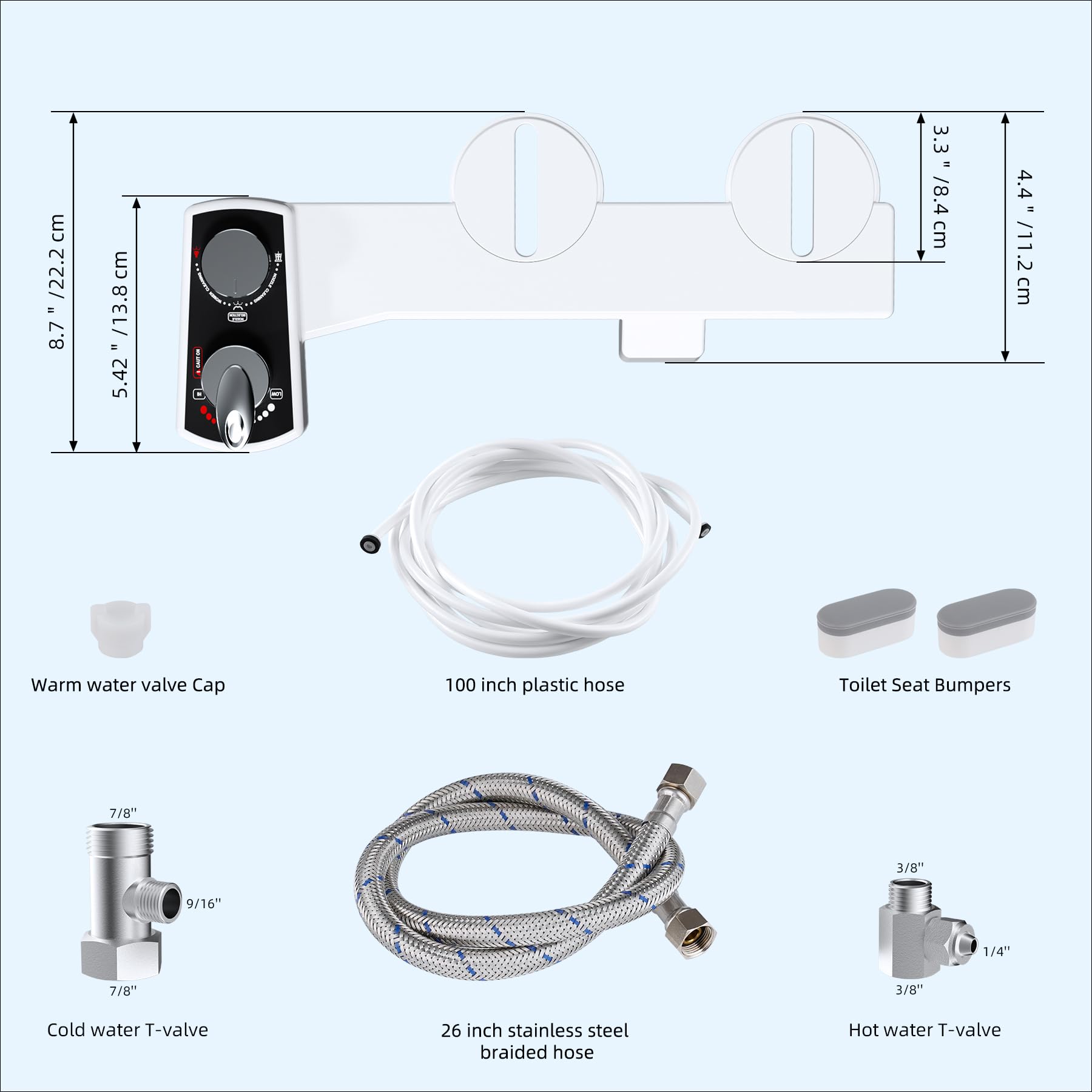 Hibbent Bidet-Aufsatz für Toilette, Heiß- und Kaltwassersprühne,Nicht elektrische Doppeldüse für Frontal- und Heckwäsche,Einstellbare Wasserdruckkontrolle,Selbstreinigender Wassersprüher,Schwarz/Chrom