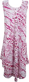 Mogul Interior Women's Tank Dress Pink Printed Umbrella Button Front Dresses M/L