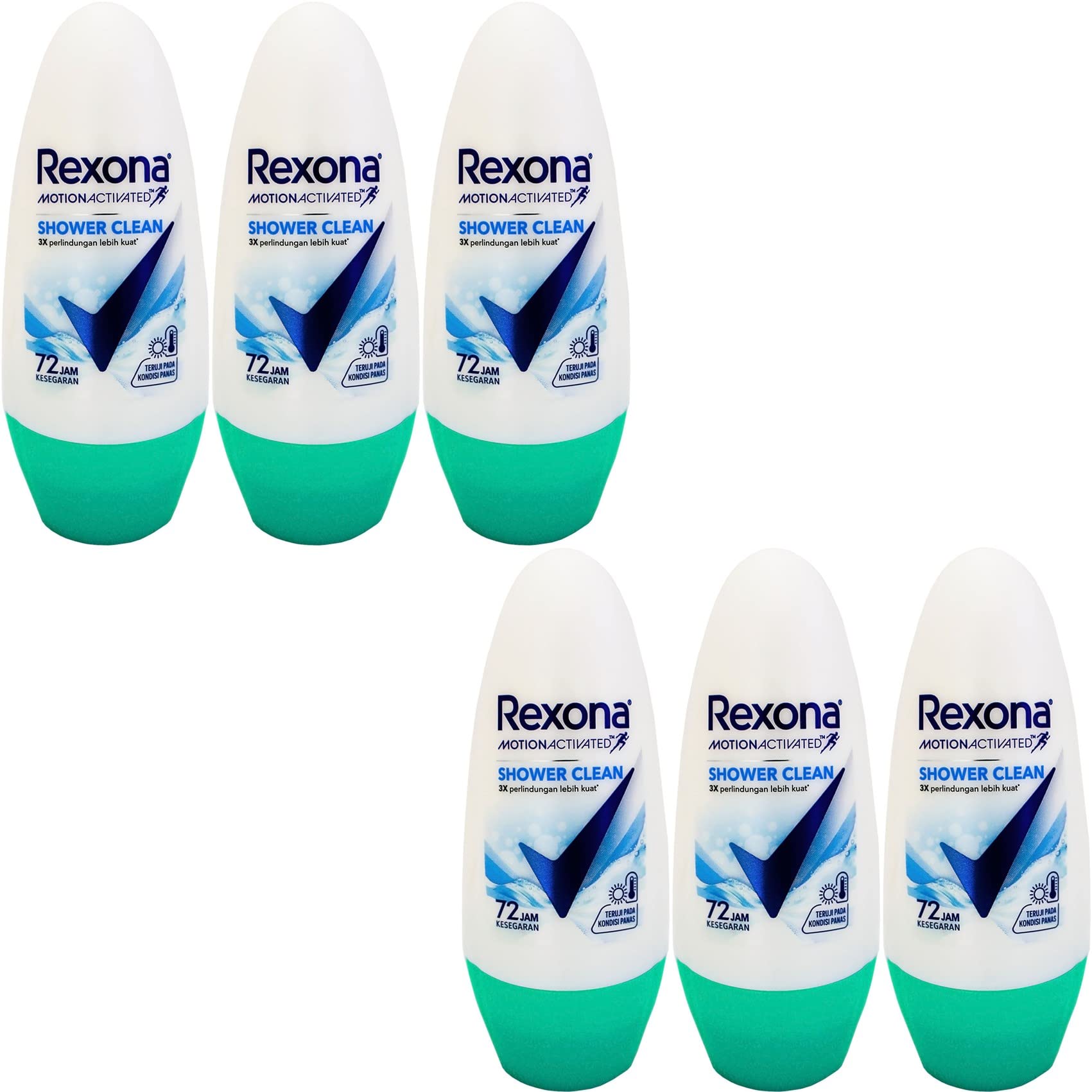 Rexona Women's Antiperspirant Deodorant Roll-On Shower Clean Shower Clean, 1.5 fl oz (45 ml) x 6 Pieces