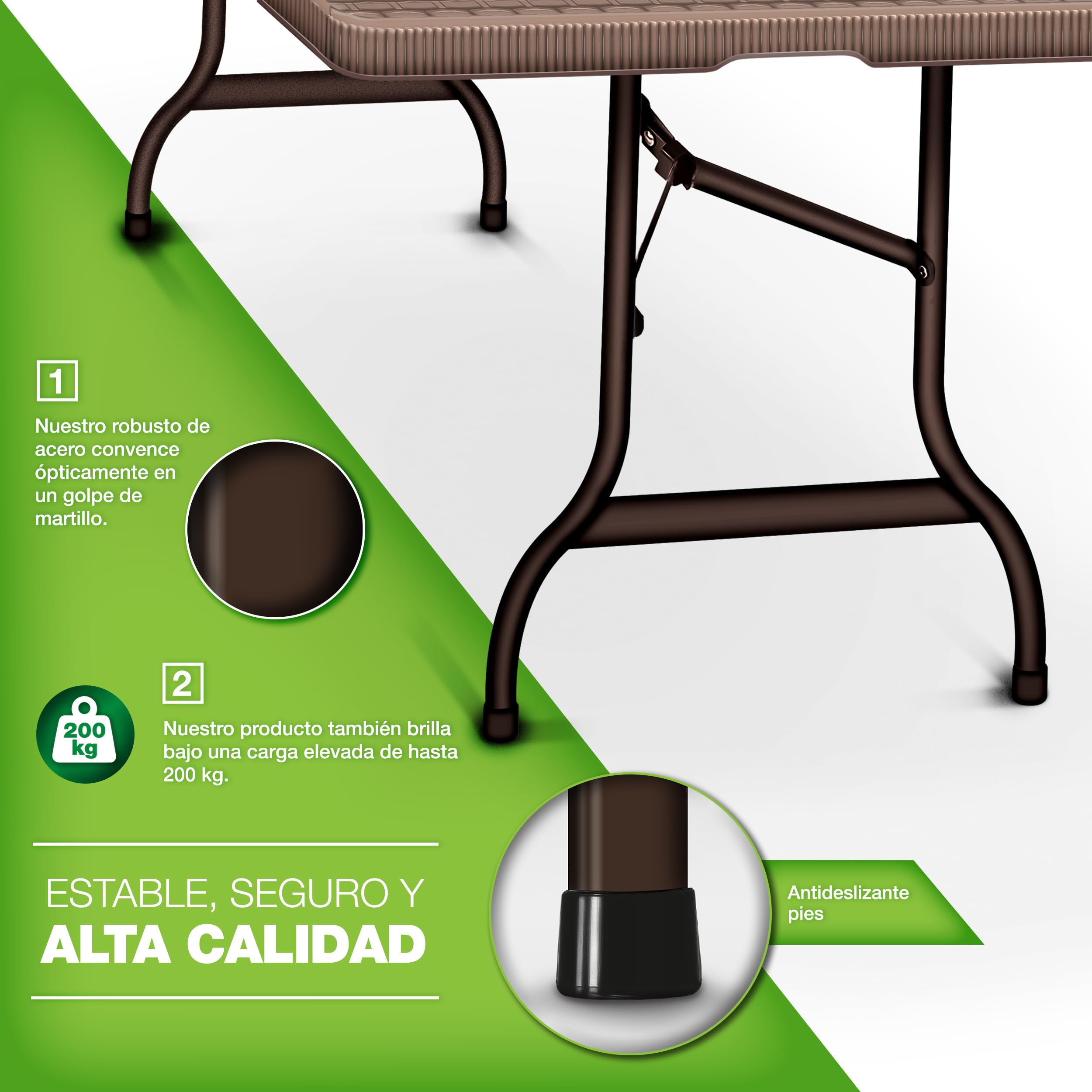 tillvex Mesa Plegable Multifuncional 180 x 75 cm Óptica Ratán | Mesa Portátil Multifuncional para Terraza, Exterior, Balcón, Picnic | Mesa de Camping para 6 Personas