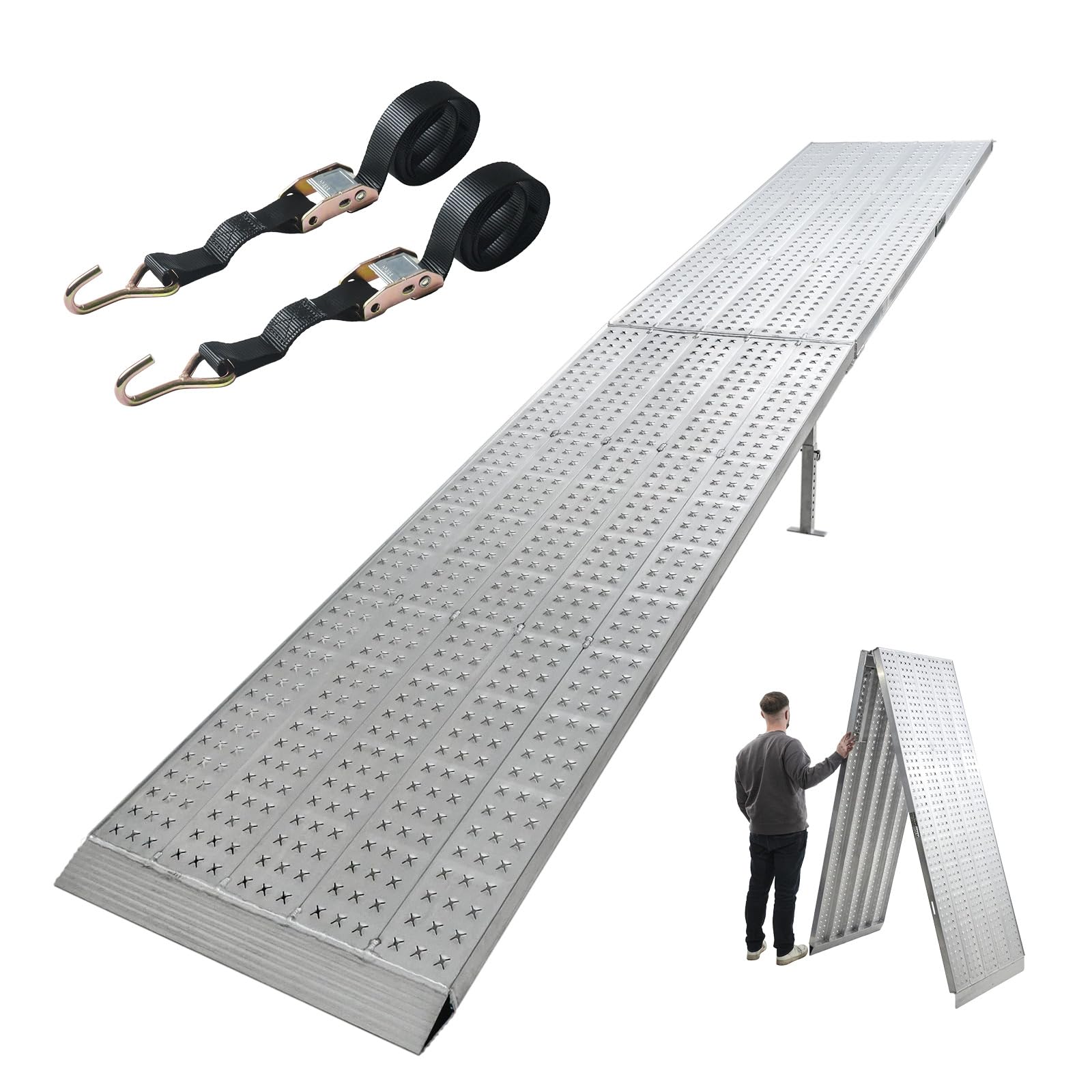 TRUTZHOLM Auffahrrampe 4m lang Aluminium klappbar Verladerampe bis 400 kg, extralange Eventrampe 400 cm mit Stützfüßen Breite 70 cm Motorradrampe Rampe für E-Bike Moped Scooter Transportwagen