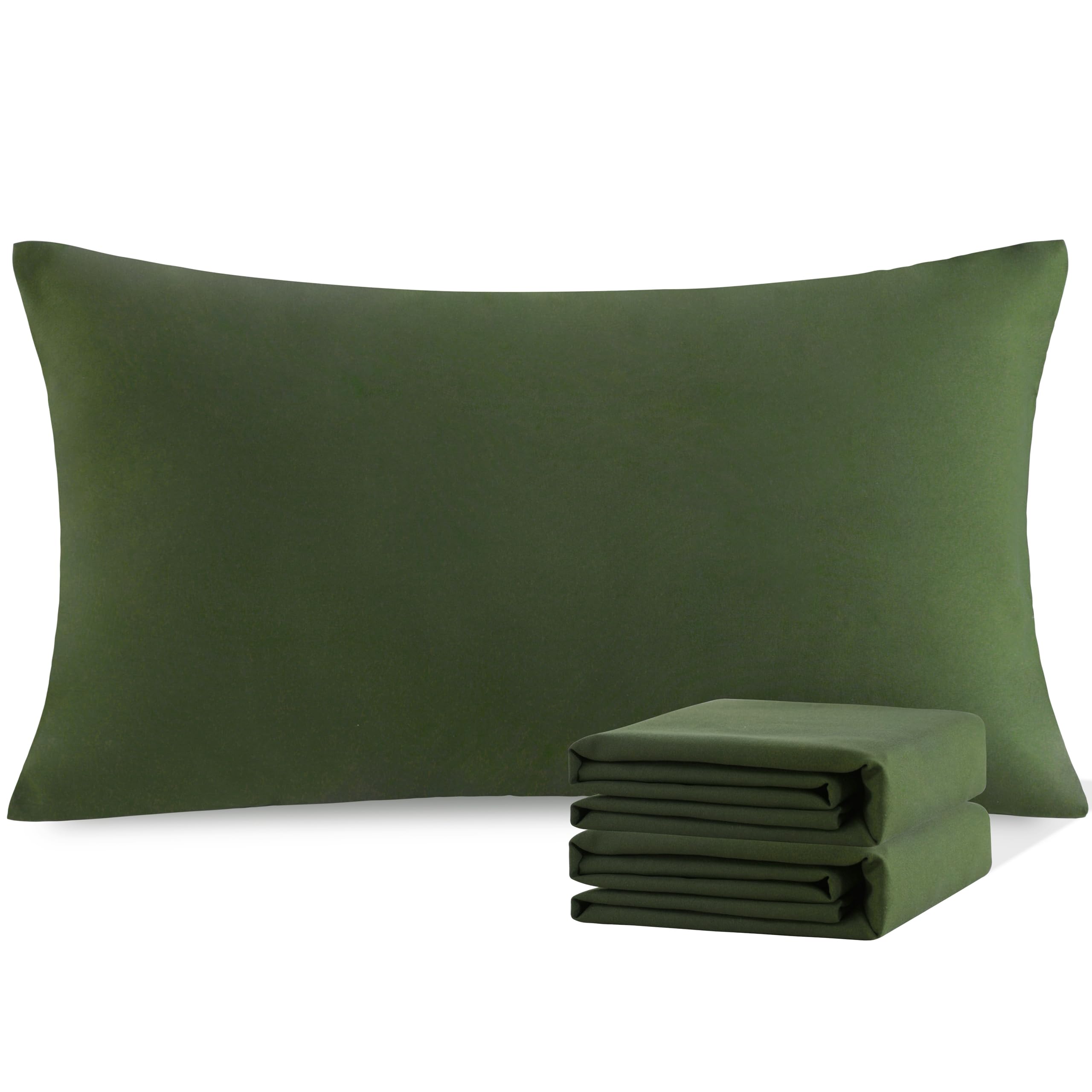 NTBAY King Pillowcase Set - 2 Pack Brushed Microfiber 20x40 Pillowcases - Soft, Wrinkle-Free, Fade-Resistant, Stain-Resistant, Olive Green Pillowcases with Envelope Closure - 20x40 Inches, Olive Green