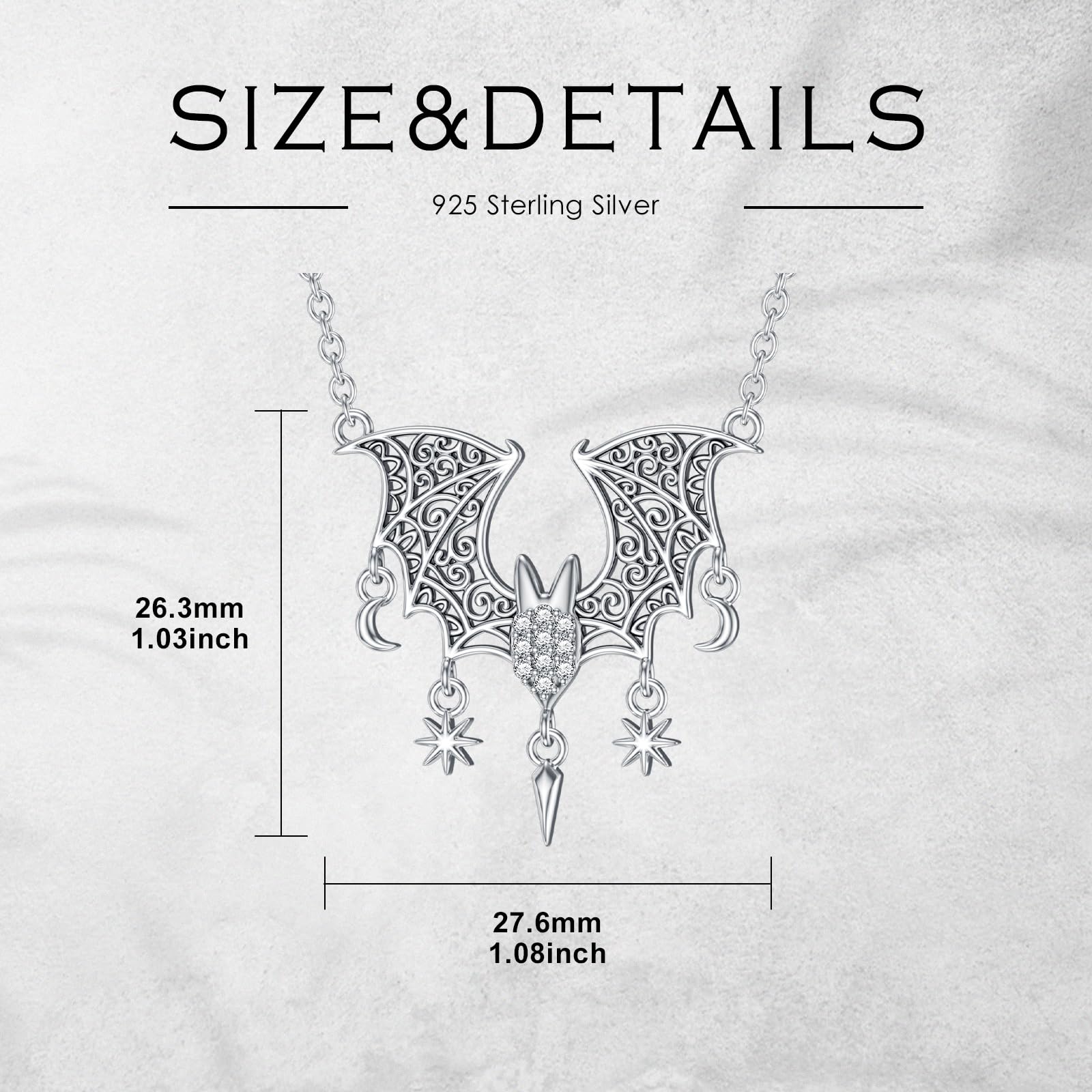 LWXIE Diamond Bat Necklace for Women 925 Sterling Silver Bat Necklaces with Lab Grown Diamond Jewelry Gifts