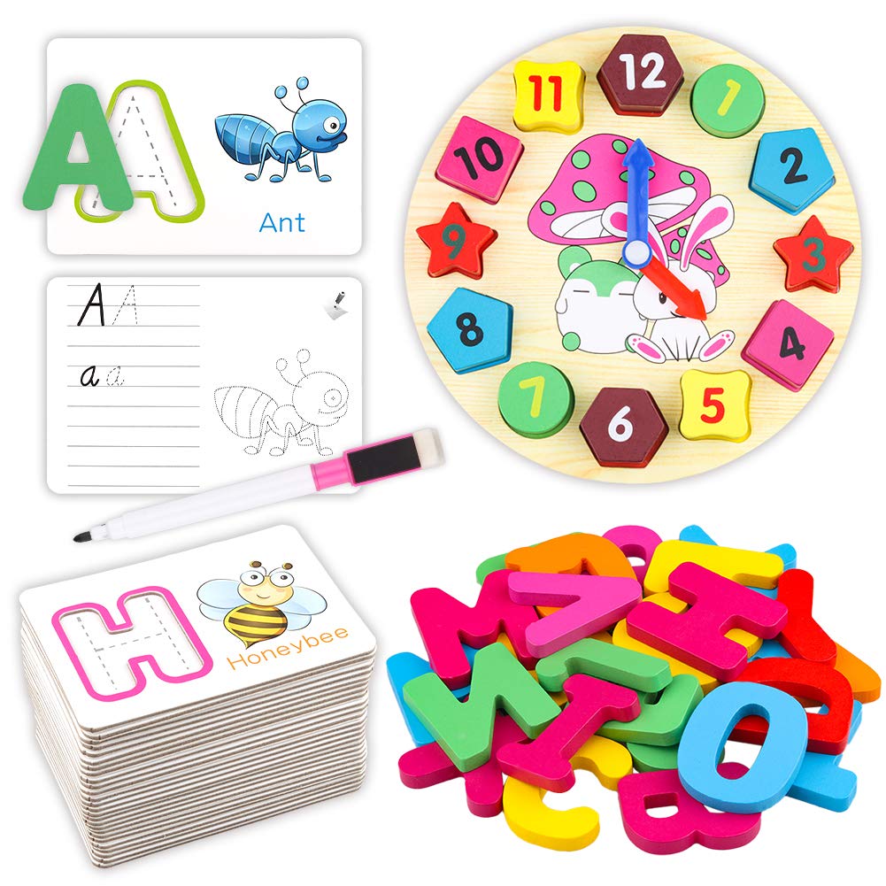 Buy Sunarrive Wooden Alphabet Blocks abc Flash Cards Teaching Clock