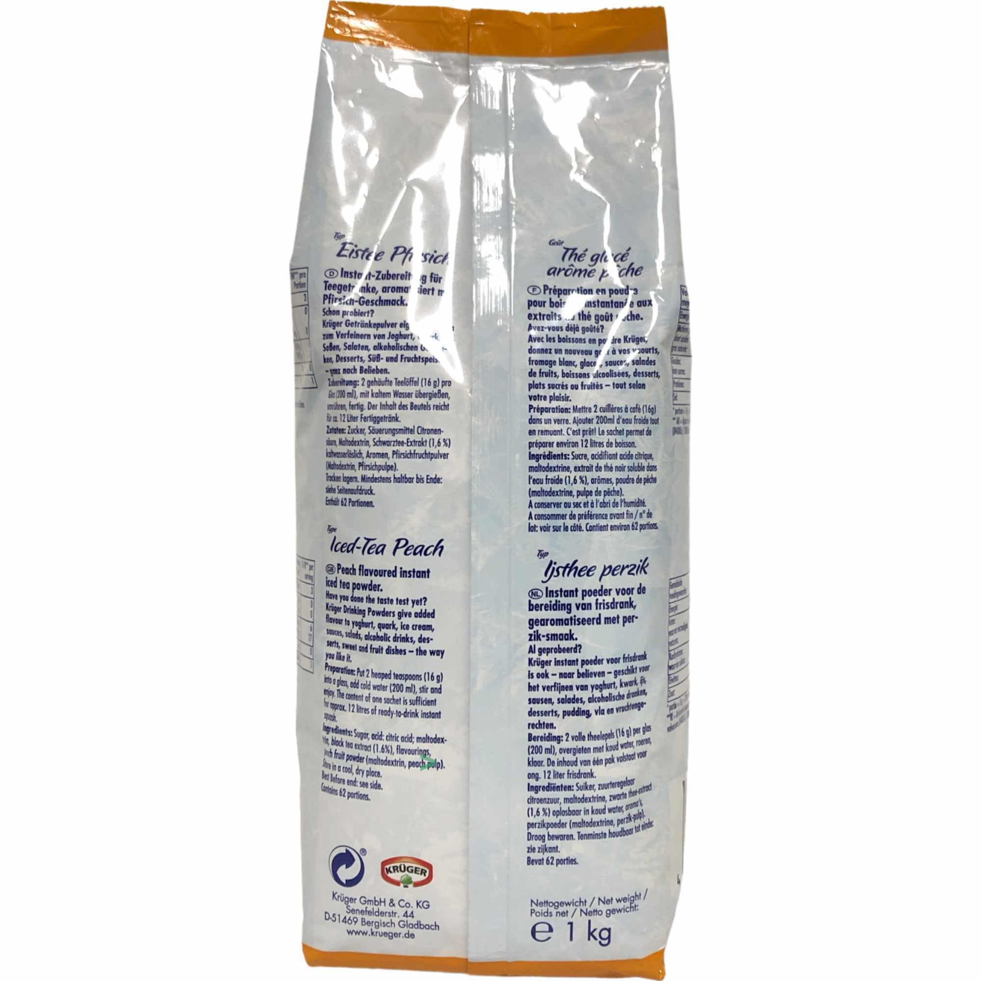 Krüger Eistee Pfirsich Getränkepulver 6er Pack (6x1kg Beutel) + usy Block