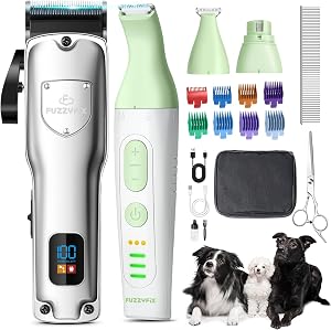Dog Grooming Kit, Dog Clippers for Grooming for Thick Heavy Coats, Professional Pet Paw Trimmer Nail Grinder Low Noise Rechargeable Stainless Steel Hair Trimmer for Dogs Cats Animals
