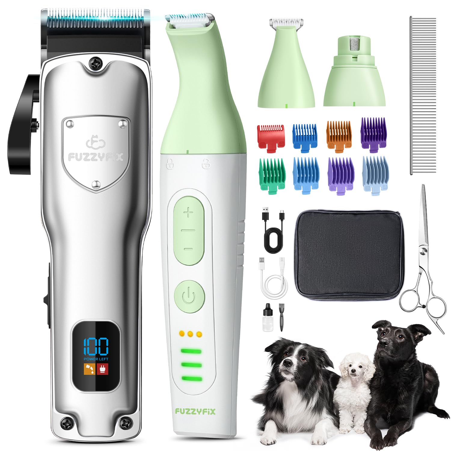 FuzzyFix Dog Grooming Kit 4 in 1,Dog Clippers