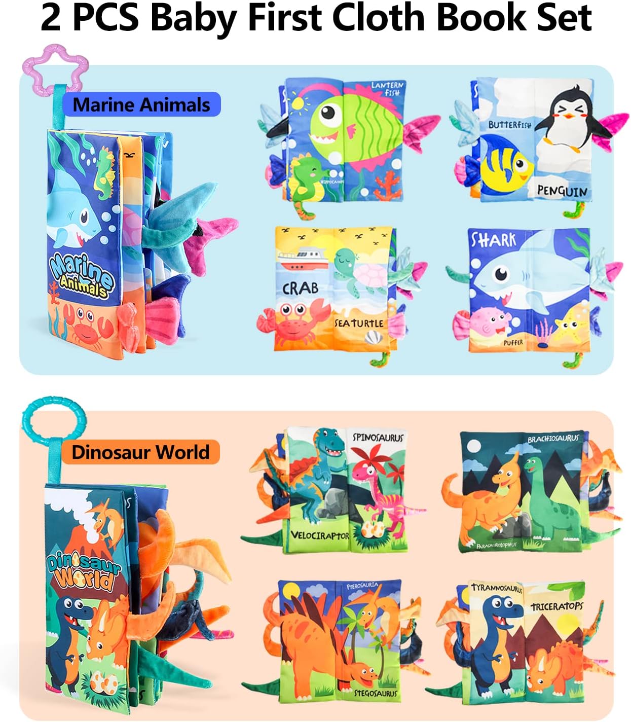 Baby Books 0-6 Months, Touch and Feel Books for Infants, Cloth Tails Books for Babies Newborn to One Year High Contrast Soft Crinkle Book, Montessori Sensory Toys Baby Books