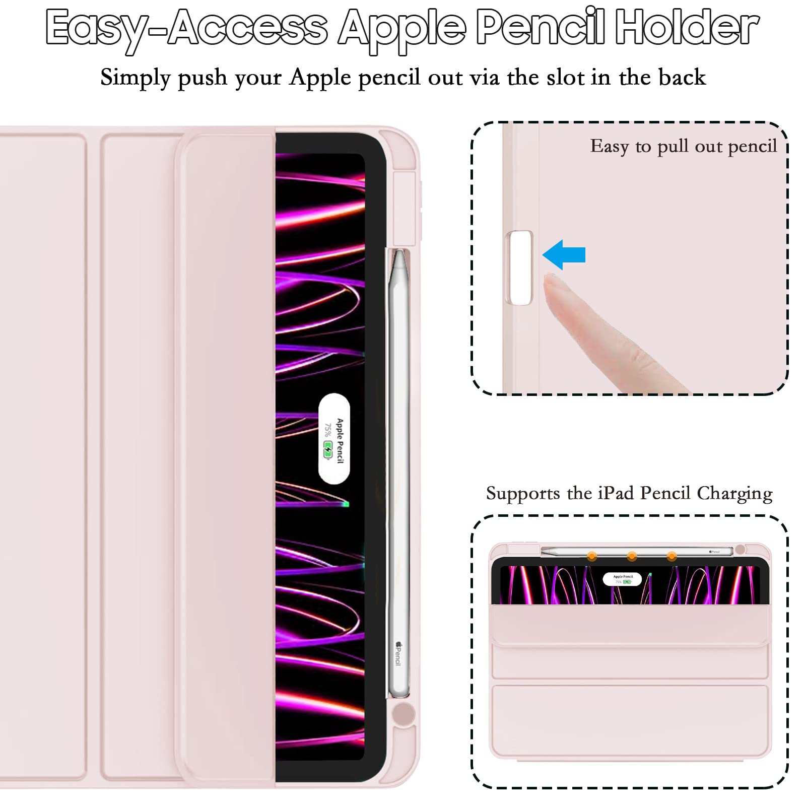 FANSONG Case For IPad Pro 12.9 Inch(6th/5th/4th/3rd Gen,2022/2021/2020/2018 ),iPad Air 13 Inch(M3/M2,2025/2024) Cover With Pencil Holder & Support Pencil Charging,Auto Sleep/Wake,Trifold Stand,Pink - View #12