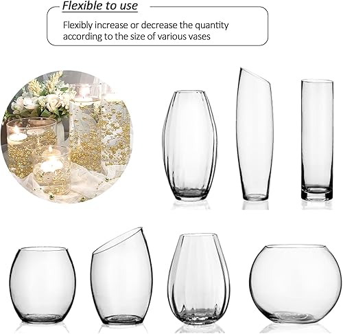 Miniatura 7 de Relleno de jarrón dorado para velas flotantes, jarrones cilíndricos, centros de mesa, decoración de mesa, relleno de perlas sintéticas cortables de