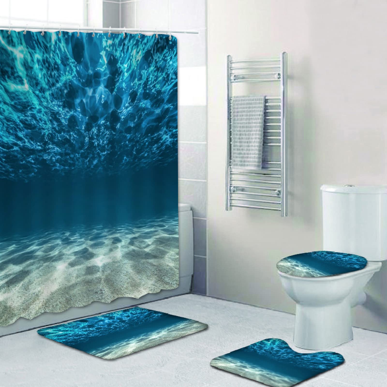 Beifivcl 4 Pezzi Set Di Tende Da Doccia In Marmo Di Lusso Set Da Bagno Con Tenda Da Doccia Coperchio Del Water Tappeto Tappetino Sagomato E Tappe~p117737064