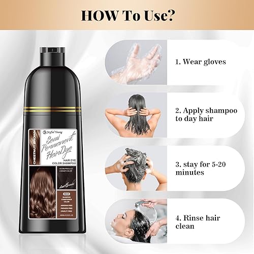 Miniatura 4 de Champú natural para teñir el cabello 3 en 1, color de cabello para cobertura de cabello gris, champú para colorear cabello castaño para mujeres,