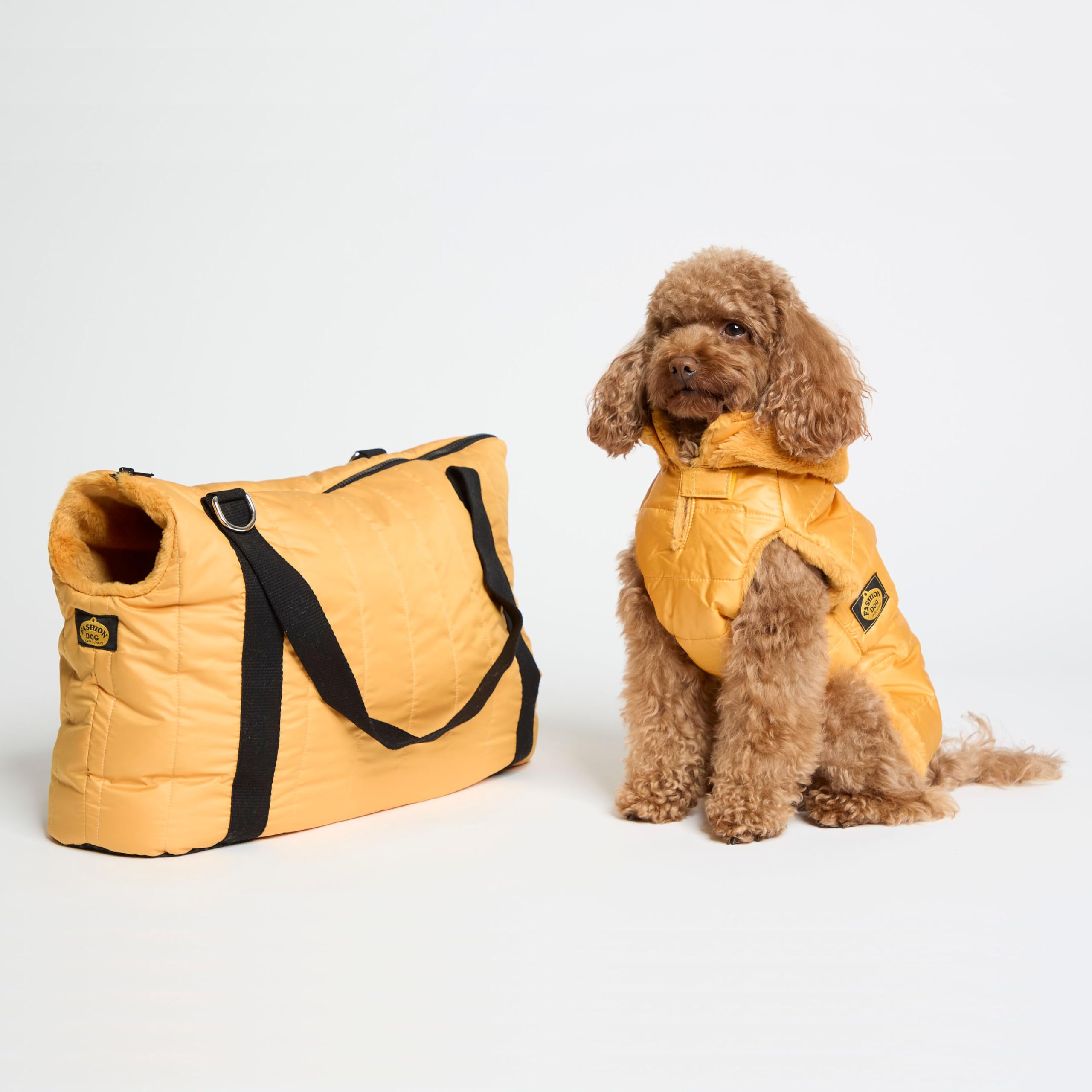 Fashion Dog Hunde-Steppmantel mit Abnehmbarer Kapuze - Ocker-Gelb - 36 cm