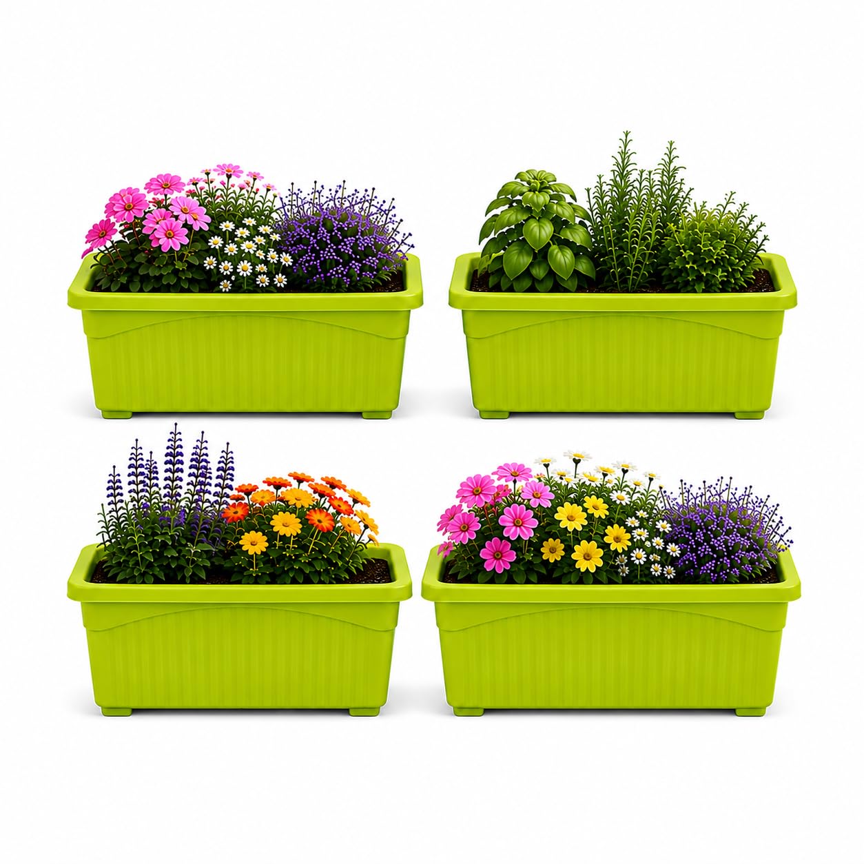 Rectangular Jupiter Plastic Window Pot 14 Inch Green Flower Planter for Home Balcony Garden Railing Durable Indoor Outdoor Rectangular Plant Pot for Decorative Plants (Set of 4)-picture-28