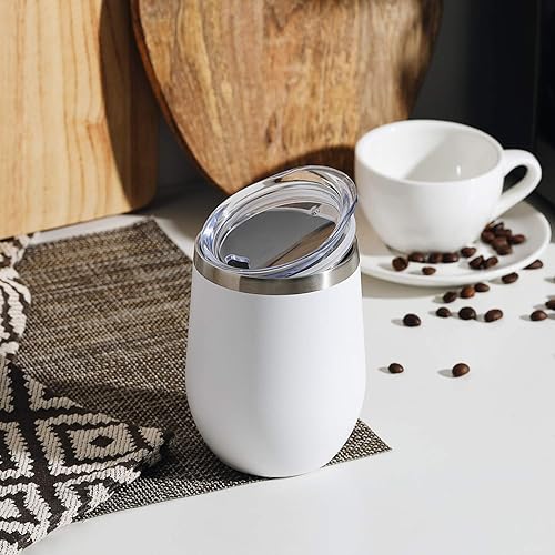 Miniatura 7 de MEWAY Vasos Tumbler de Vino de 12ozPaquete de 12 con Tapa - Vaso Tumbler de Viaje de Acero Inoxidable al Vacío de Doble Pared, Copa de Vino Aislada