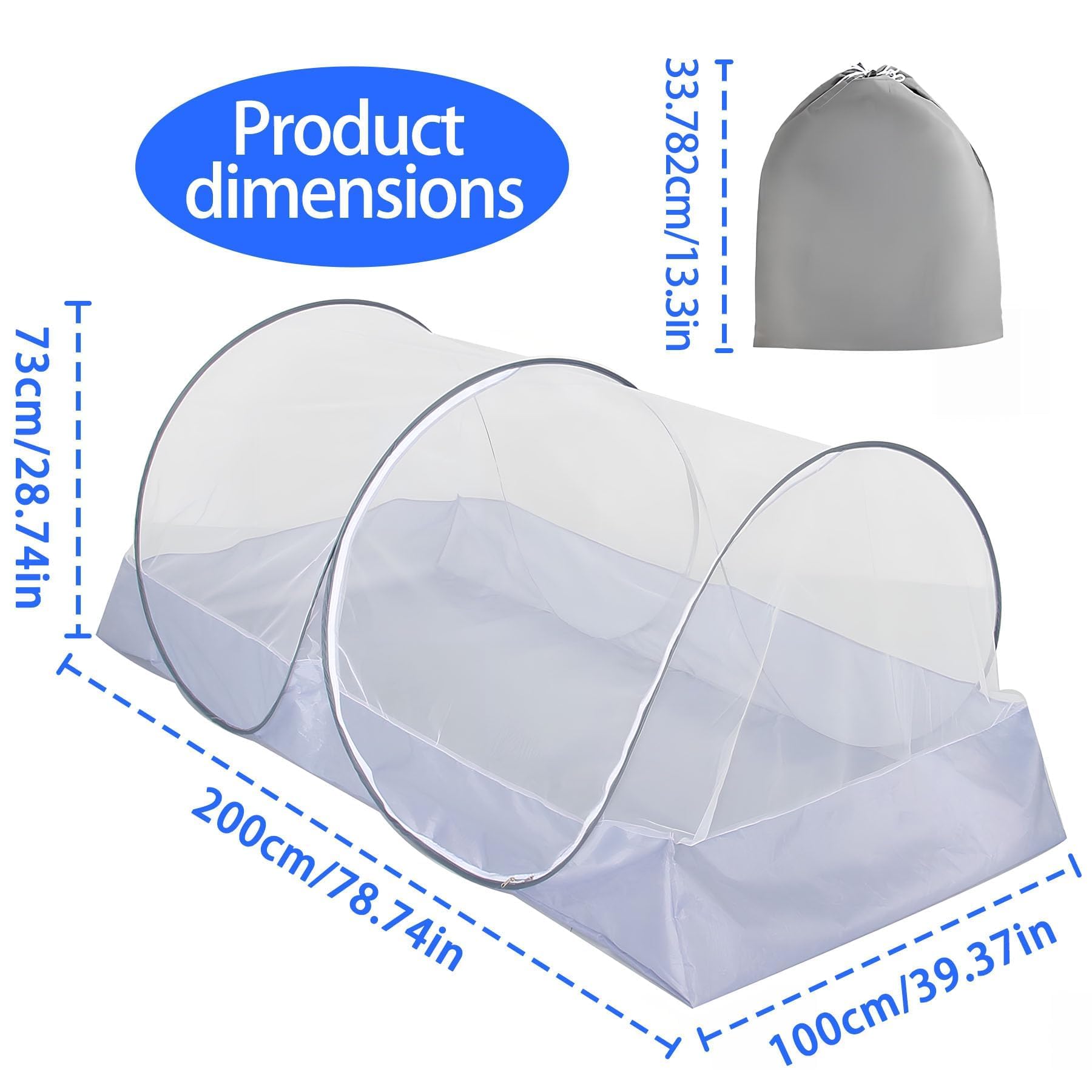Mosquitera desplegable, 200 x 100 x 73 cm, mosquitera plegable, tienda de campaña portátil, para cama, viajes, camping al aire libre, cómoda, rápida y portátil