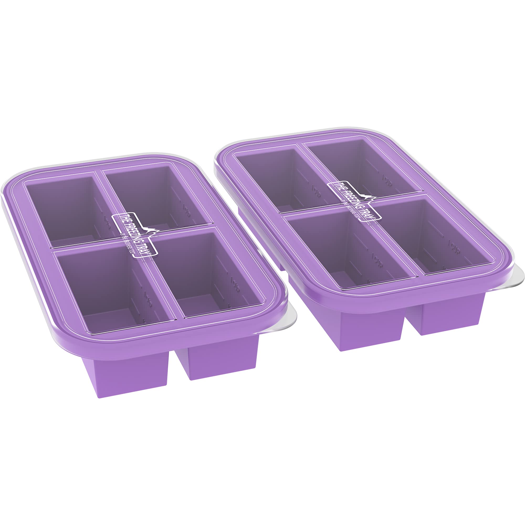 The Freezing Tray™ by Brothers Tod — Large Silicone Freezing Tray with Stackable Lid | Makes 8 Perfect 1 Cup Portions | Freezer Container Perfect for Soup, Broth, Ice Cubes, Smoothies (Purple, 2-Pack)