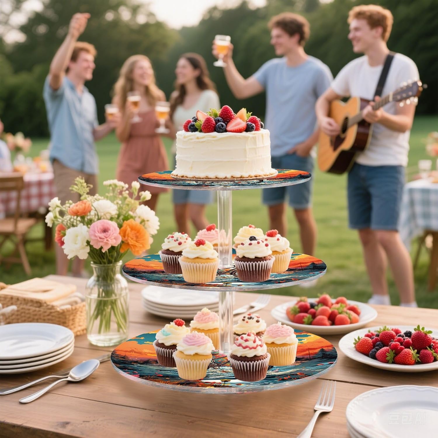 3 Tier Cupcake Stand Bicycle Colored Light Acrylic Tower Tiered Tray Stand for Wedding Birthday Party Decoration