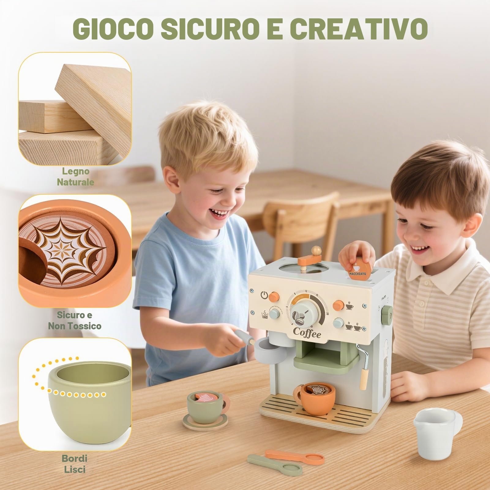Dreamon Caffettiera in Legno per Bambini, Set Tè per Bambini Piccoli, Set Cibi Finti con Accessori Cucina, Negozio Giocattoli per il Giochi di Ruolo per Piccoli di 3-5 Anni