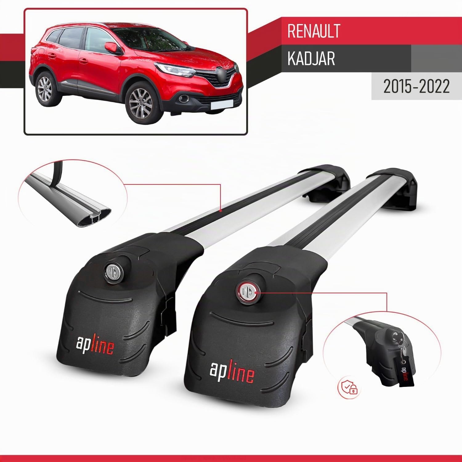 Compatible con Renault Kadjar 2015-2022 Modelo Ace-2 Barra de Techo Auto Portaequipajes Barras Transversales Gris Aluminio 2 Barras