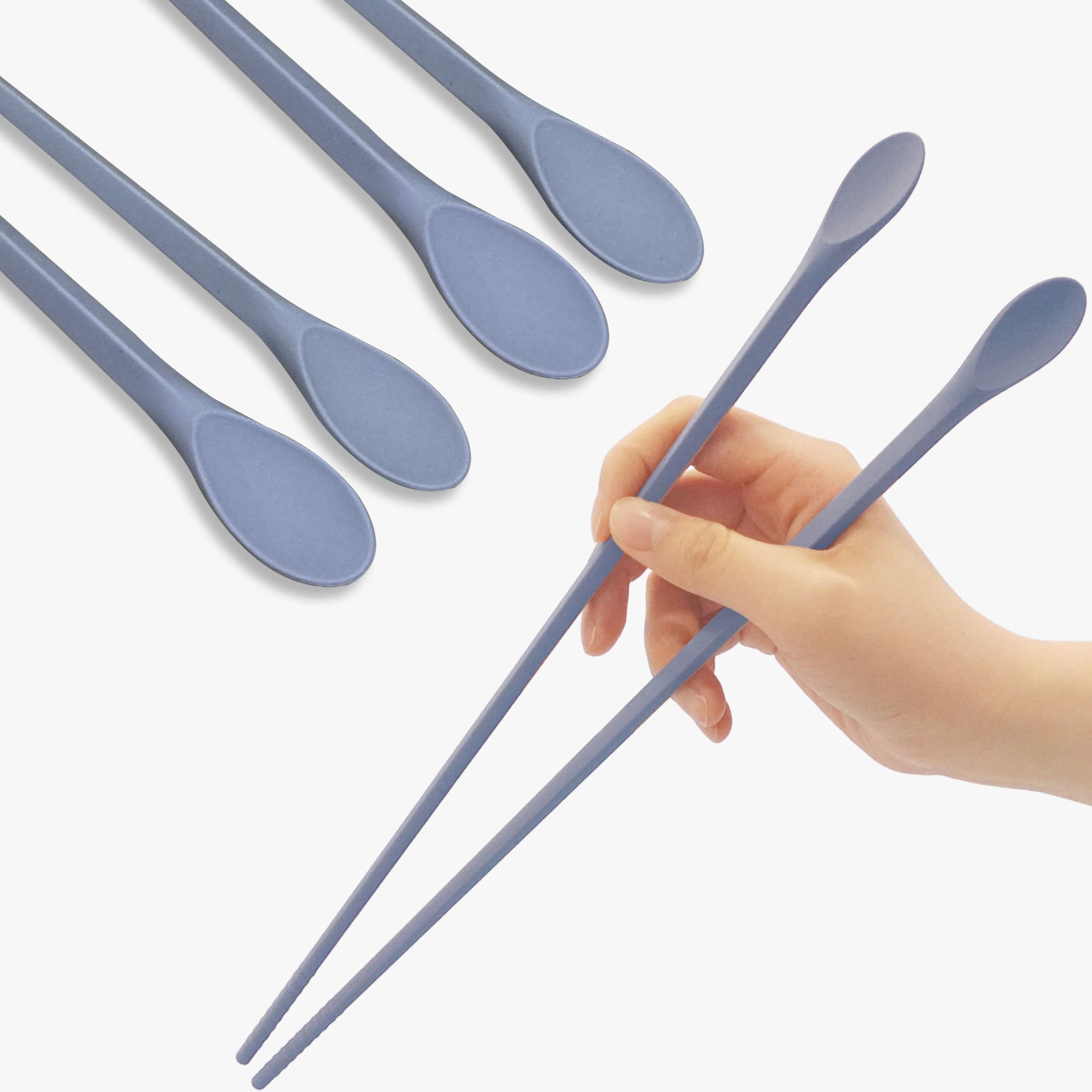 Long Silicone Cooking Chopsticks with Spoon 12 Inch, Blue 2 Pairs