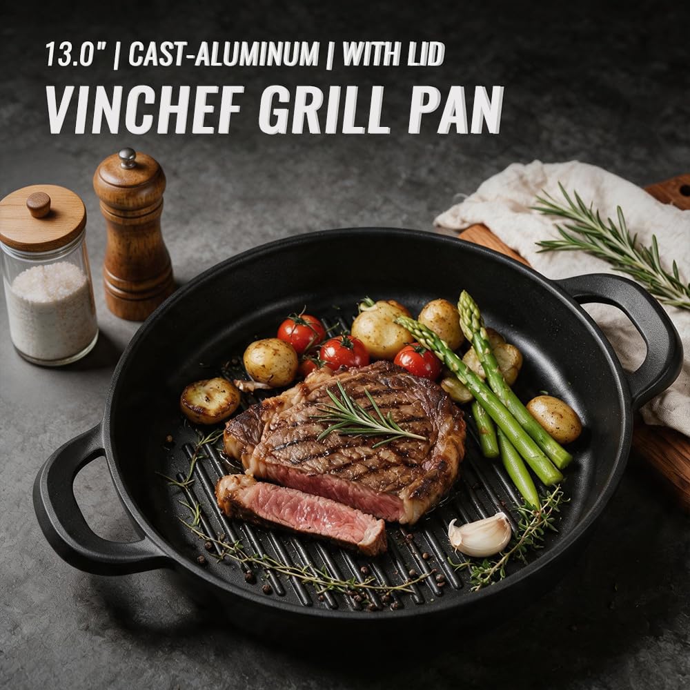 Vinchef 13" Nonstick Grill Pan with Lid -2