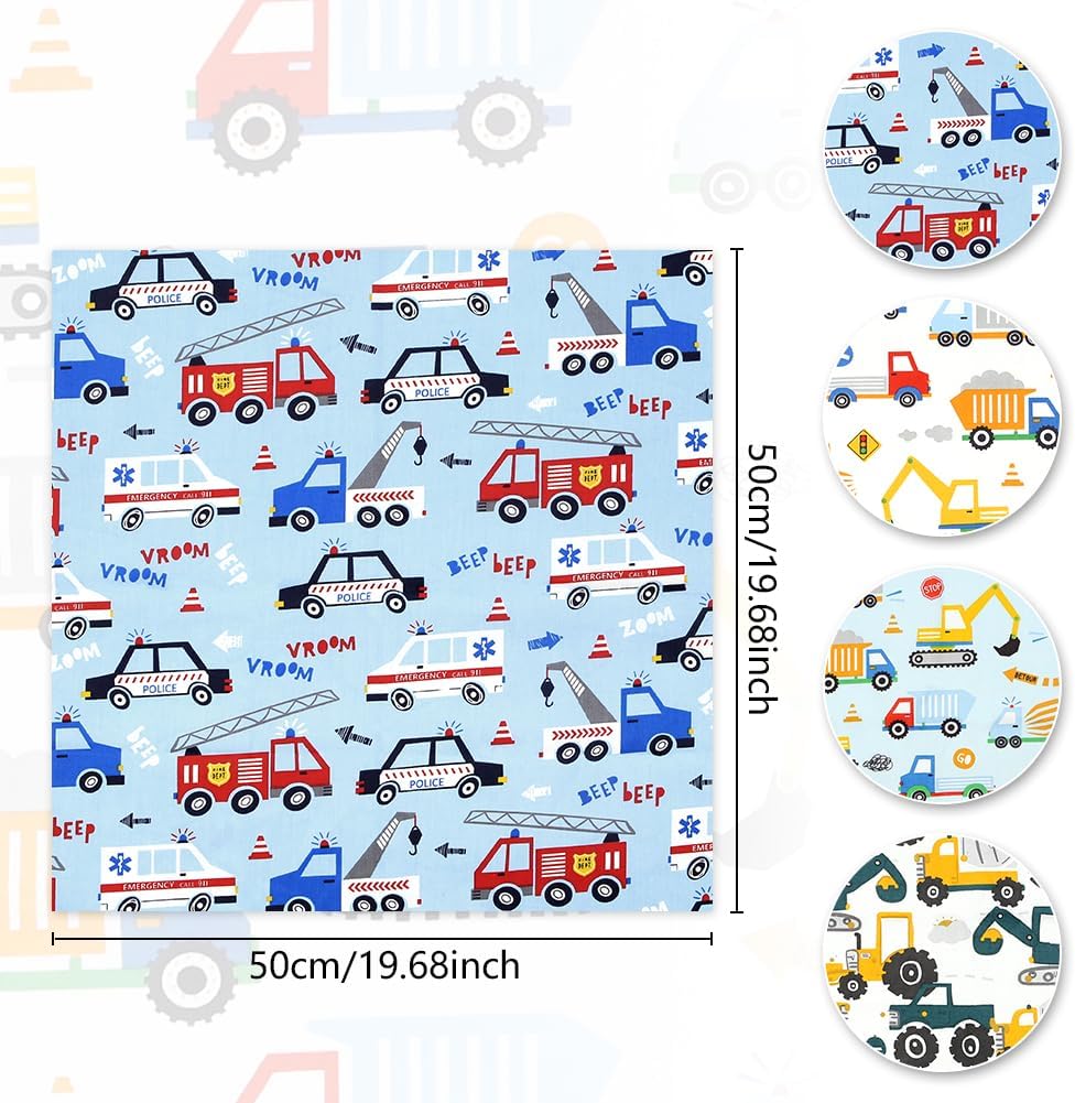 Excavator Fat Quarters Fabric Bundles, 8 PCS Construction Truck Tractor Fabric Scraps, 20 x 20 Inches Cotton Polyester Quilting Material for Sewing Quilting Patchwork Artcraft DIY