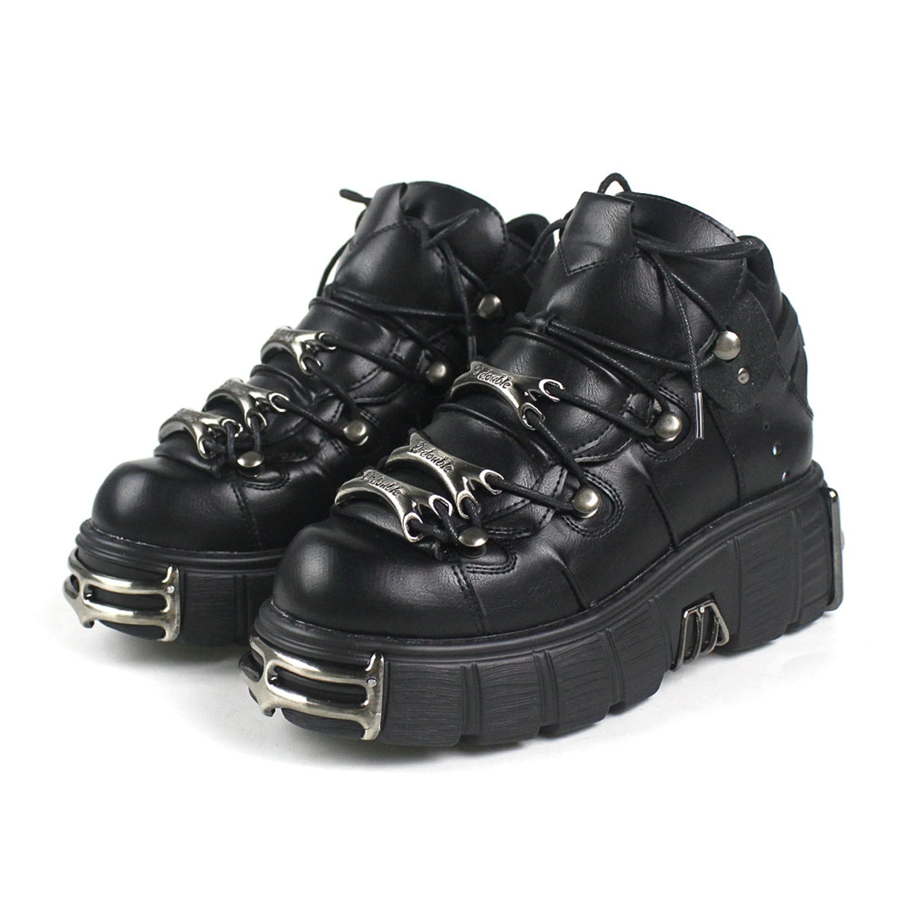 DONLIS Damen High Heel Stiefel,Heavy Metal Rock Style Lederschuhe,Gothic Plateaustiefel,Punk Chunky Heel Schnürstiefeletten