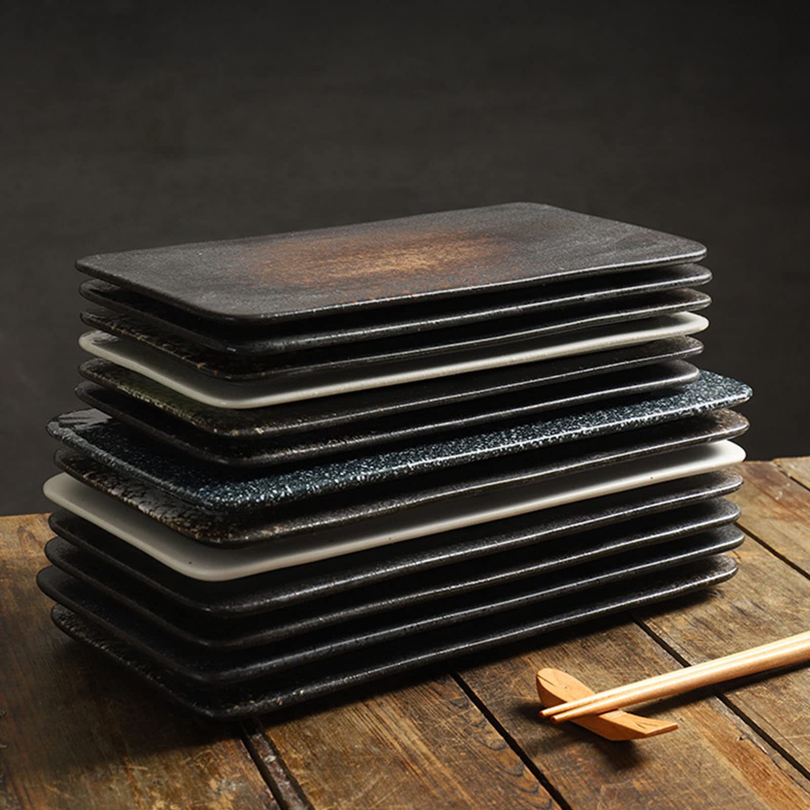 Lot De 4 Assiettes En Céramique, La Glaçure Est Lisse Et Facile À Nettoyer, Convient Pour Les Sushis, Sashimis Et Balaous,Noir,4pcs