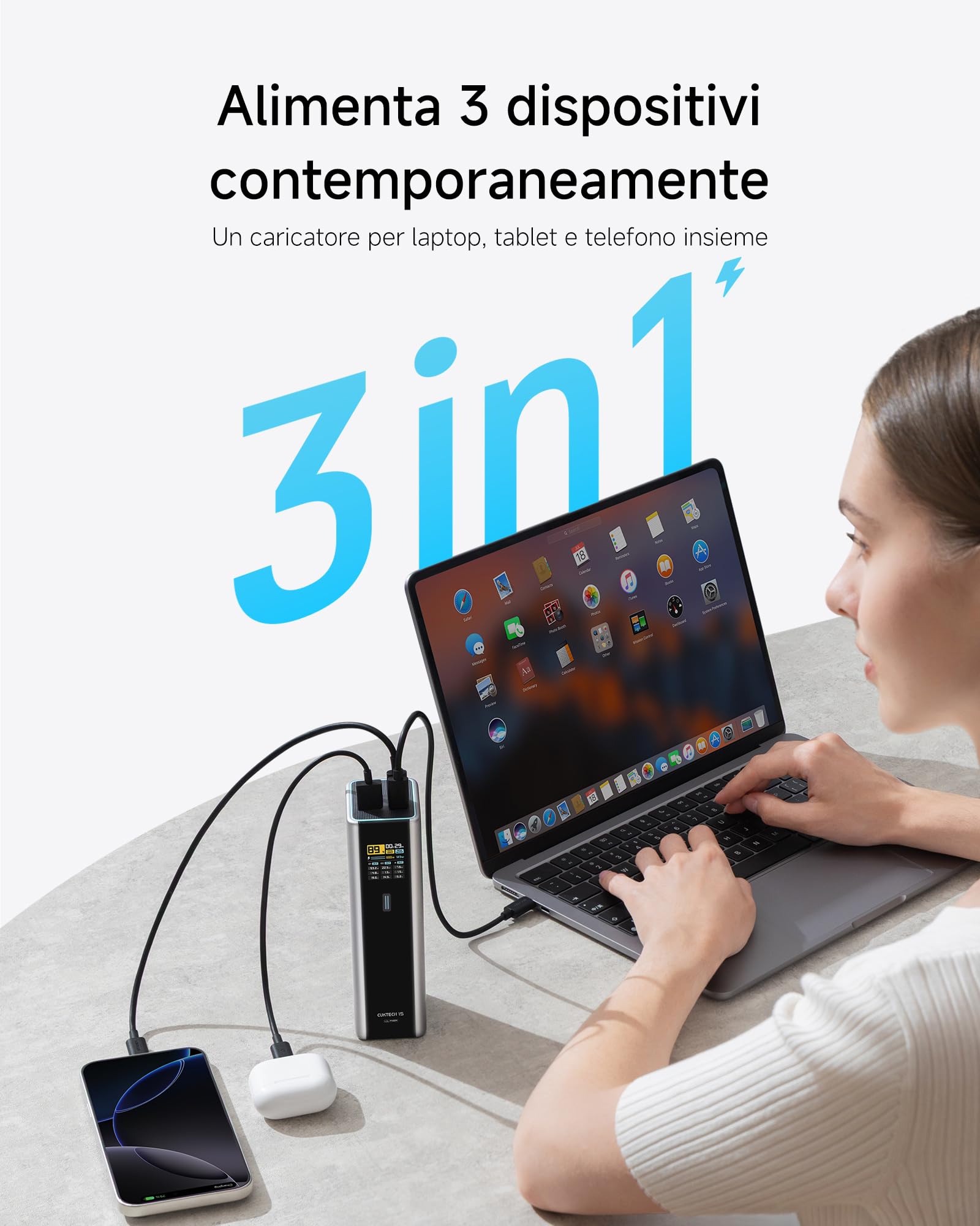 CUKTECH 15 Ultra Power Bank 20000mAh 210W Totale,Caricatore Portatile con 3 porte, Laptop Caricabatterie USB C con TFT Display, Ricarica Rapida per PC portatile,MacBookPro, iPhone 15，GalaxyS23