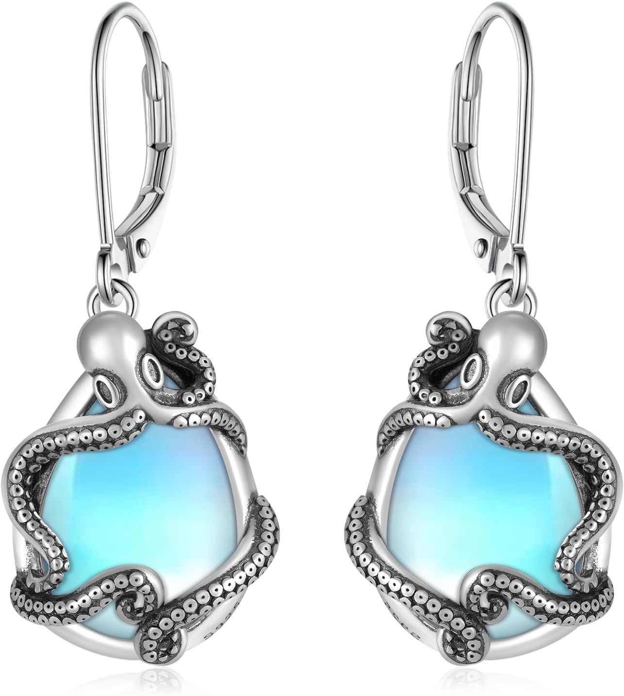 Moonstone Octopus Earrings 925 Sterling Silver Ocean Dangle Earrings Octopus Jewerlry Gifts for Women