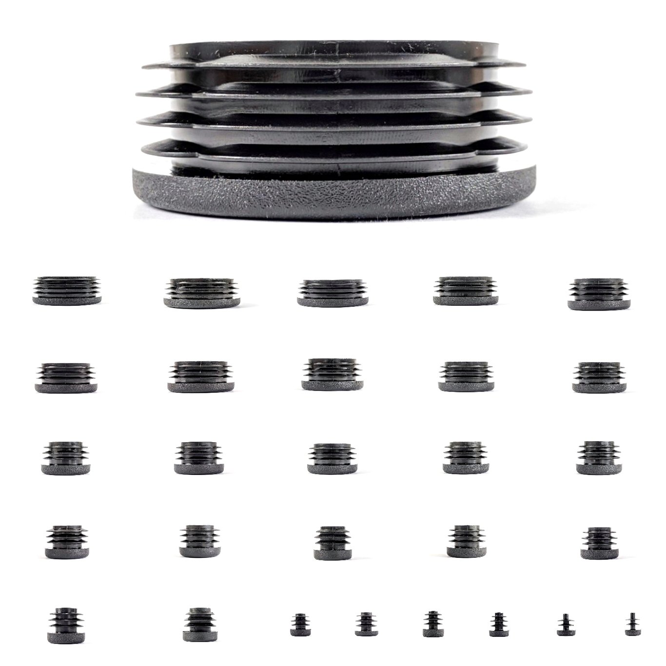 Plastic End Caps. Ribbed Inserts for Round Tubes. Made in Germany (Black, Suitable for Tubes with 19mm Outside Diameter with 1.5mm to 2mm Wall Thickness- See Second Image, Pack of 36) โ image 1