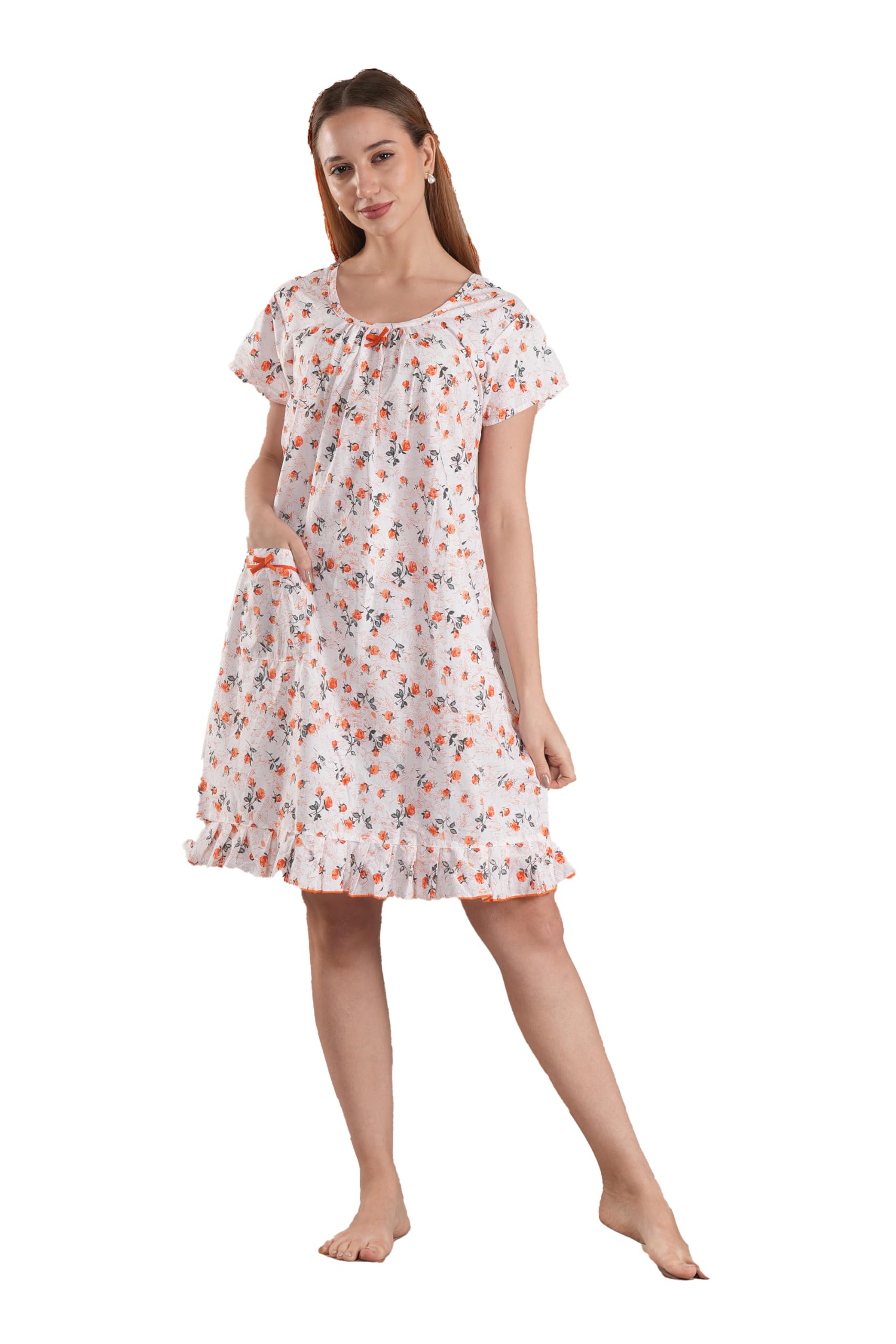 Woman's Short Calf Length Pure Cotton Nighty Cotton Batik Print Knee Length Short Kaftan Nighty-image-41