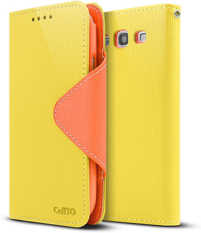 Exclusive Cellto Italian Samsung Galaxy S3 Case Synthetic Leather Diary Flip Case w/ID Slots & Bill Fold - Yellow