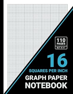Graph Paper 16 Squares Per Inch Notebook: 1/16 Inch Squares, 16x16 Grid Graph Paper, For Math, Science & Engineering Students, Teachers, 8.5 x 11, 110 Pages, Black Cover