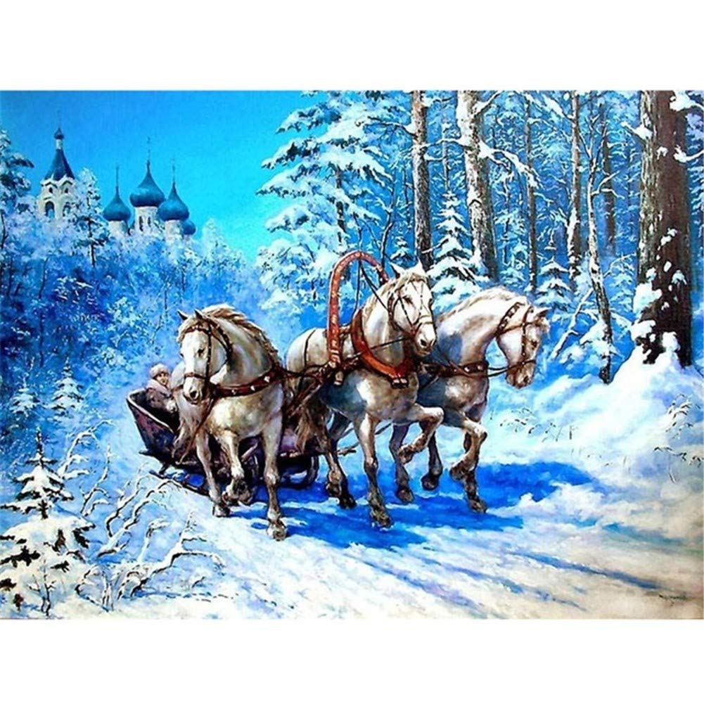 Kit de Peinture Diamant haut de gamme motif cheval de traîneau pour décoration murale élégante