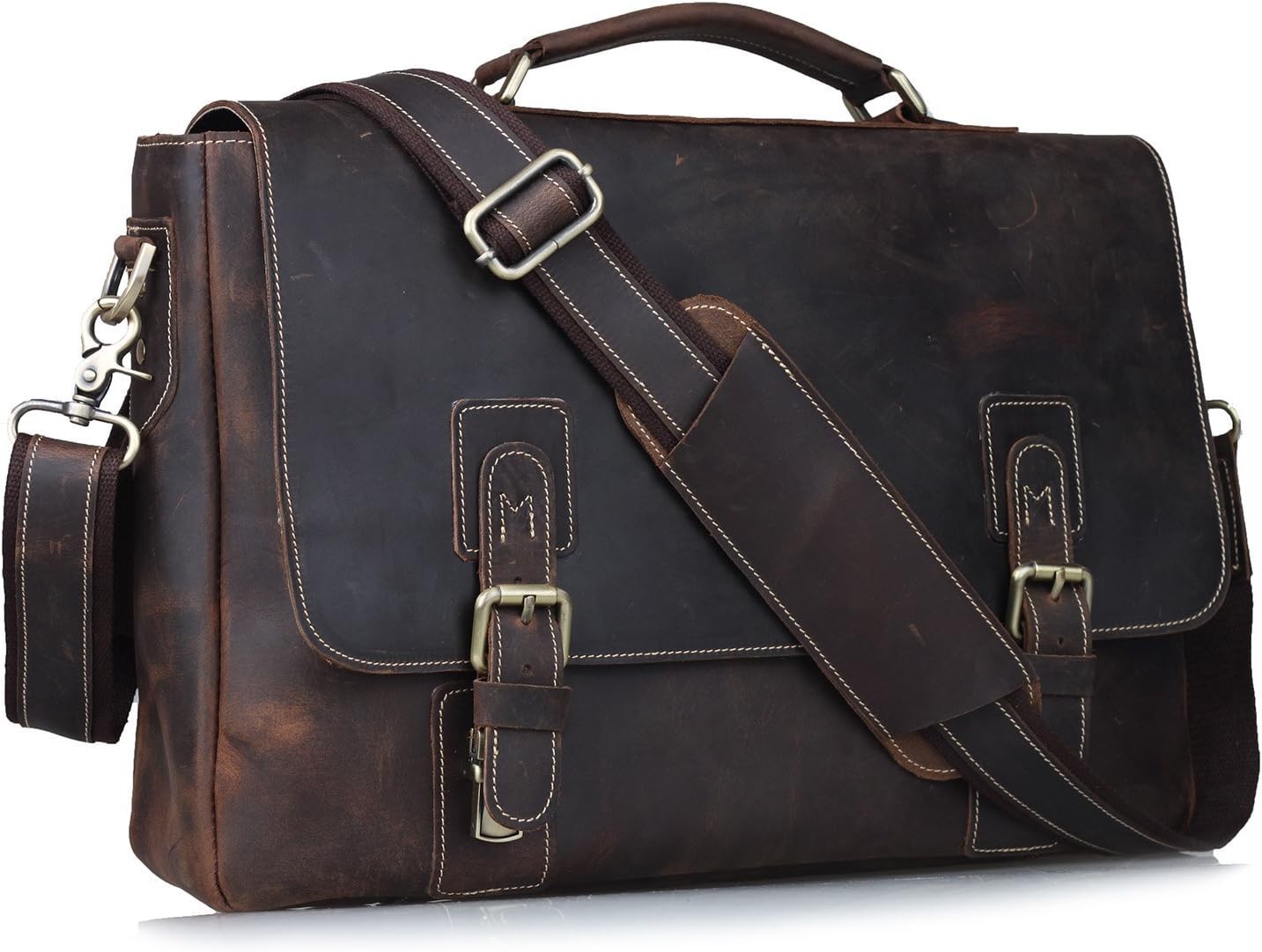 Amango Leather Messenger Bags Briefcase Shoulder Bag for Men Fit up to 15'' Laptop Brown A8069