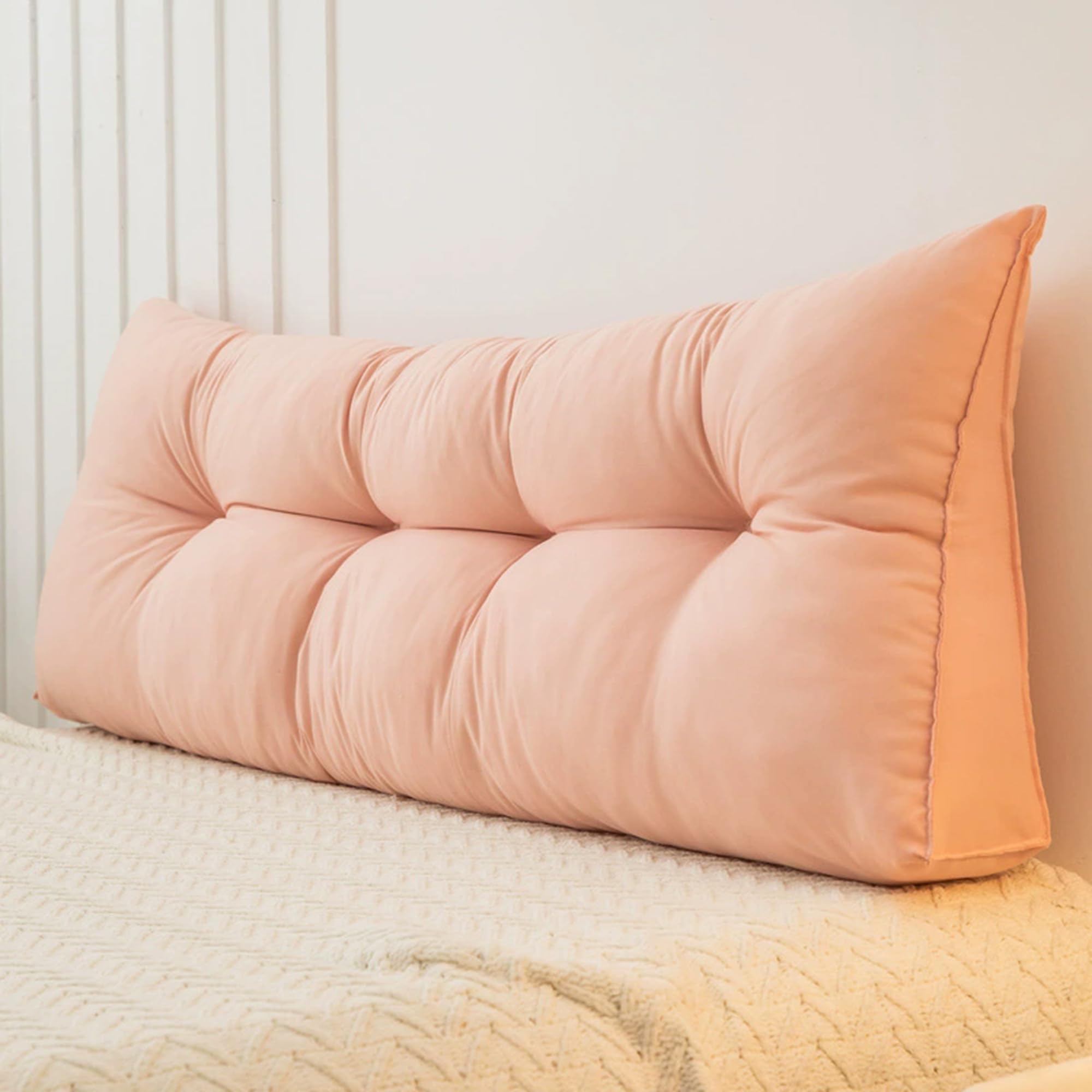 Hruile Wedge Lumbar Pillow, Triangular Headboard Cushion, Long Backrest Reading Pillow, Soft Sofa Daybed Positioning Bolster, Washable Waist Backrest Support Cushion (150x50x15cm,Pink 3)