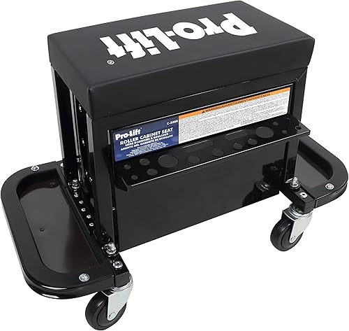 Miniatura 5 de Pro-Lift Mecánico - Asiento de rodillo con caja de herramientas, taburete de 3 cajones con cojín de asiento acolchado para enredadera de garaje,