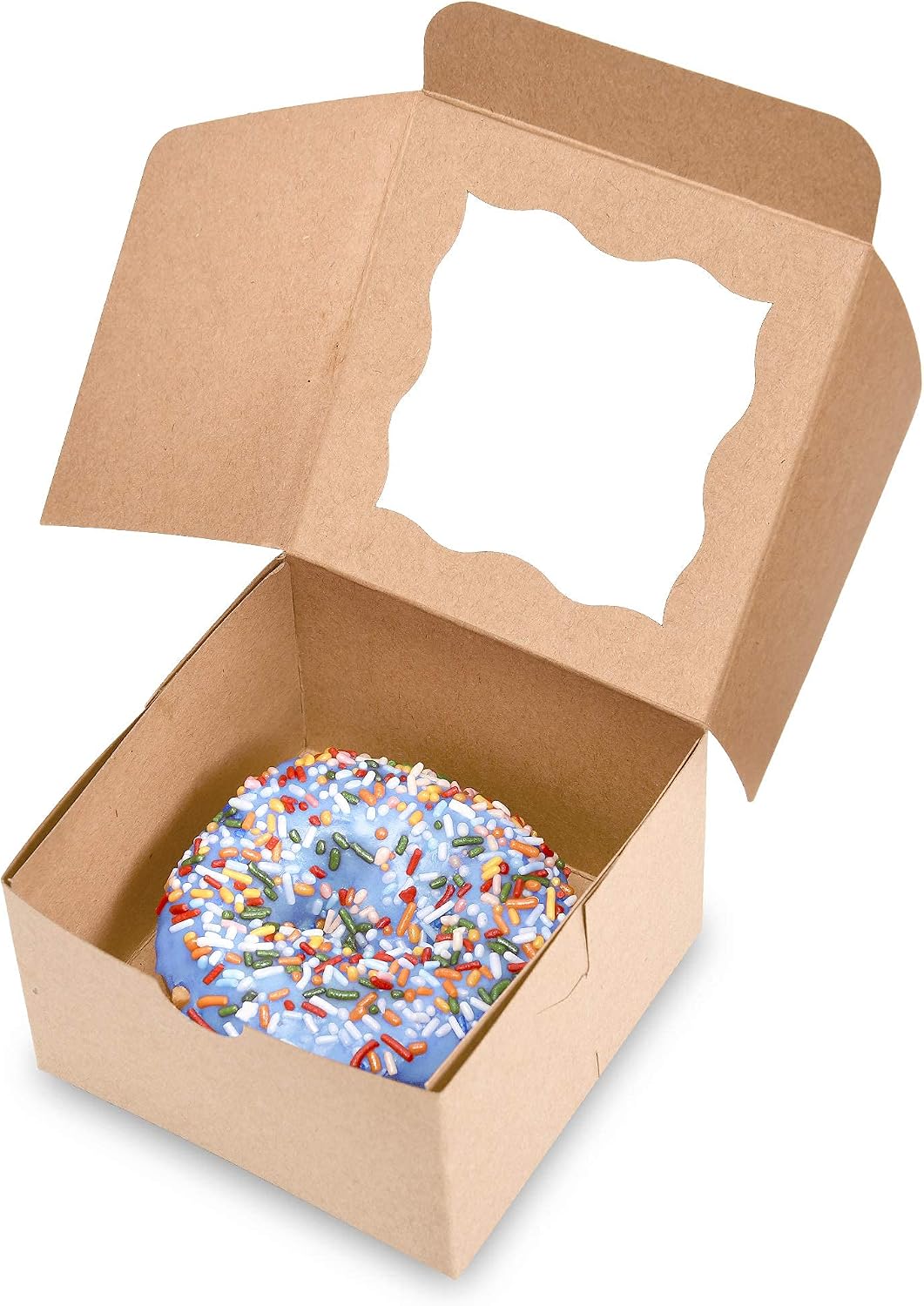 Surf City Supplies Cake Boxes 4"X4"X2.5" 50-Pack- Brown Bakery Boxes with Window Easy to Assemble- Great for Cakes, Cupcakes, Donuts, Pies, Cookies, Pastries, Cheesecake, Candy, Brownies