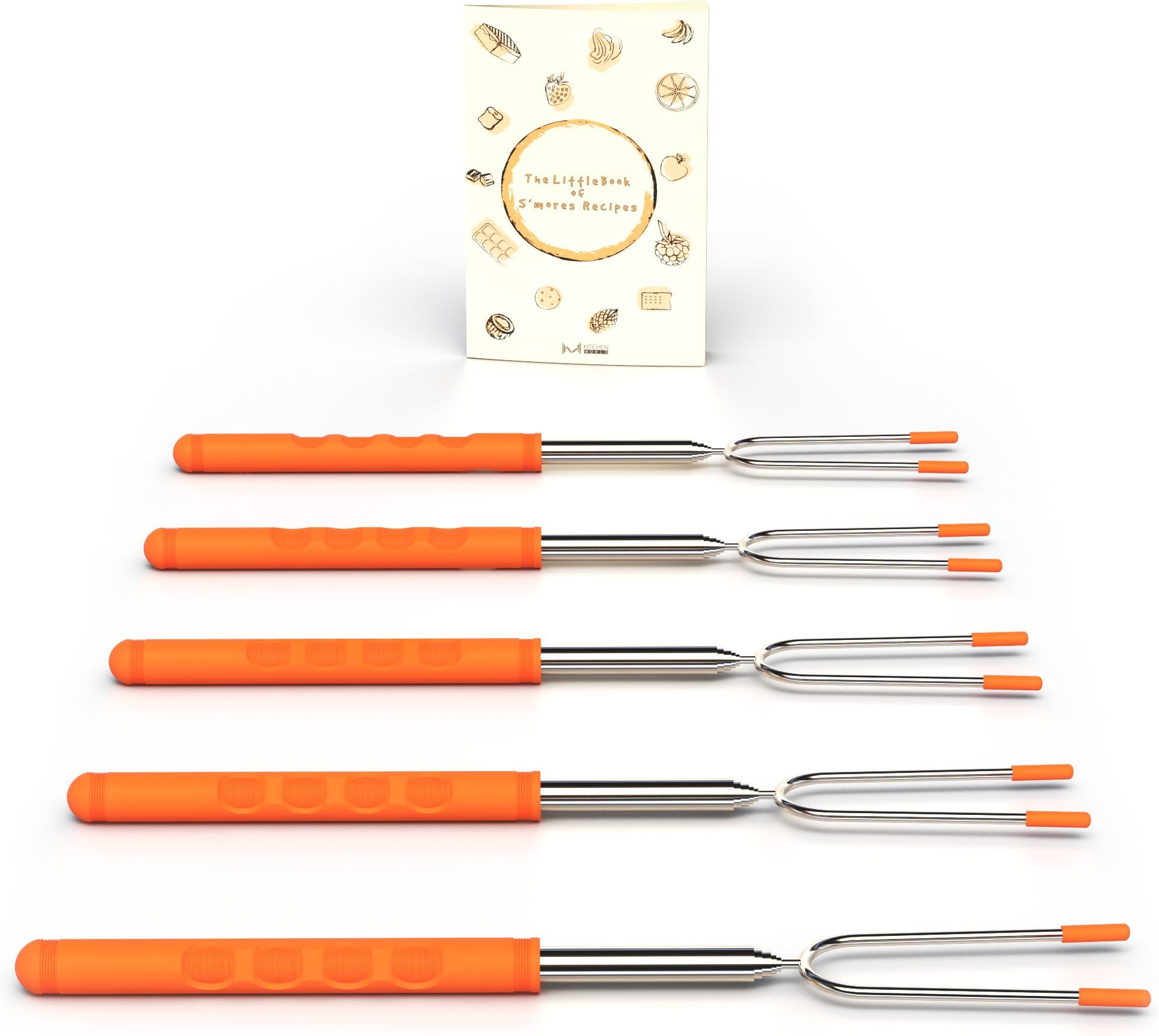 M KITCHEN WORLD Marshmallow Roasting Sticks - Telescopic Smores Skewers Hot Dog Extending Stainless Steel Fork - Extra Long 3.75 FT-45 inches - Set of 5 - Fire Pit, Camping, Campfire, Bonfire Kids