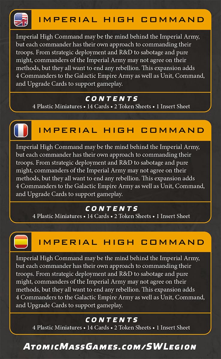 Asmodee Star Wars: Legion Imperial High Command, Pack de Alto Mando con 4 Miniaturas de Comandante, A Partir de 14 años, 2 Jugadores, 60-120 Min, Español, Alemán, Inglés, Francés