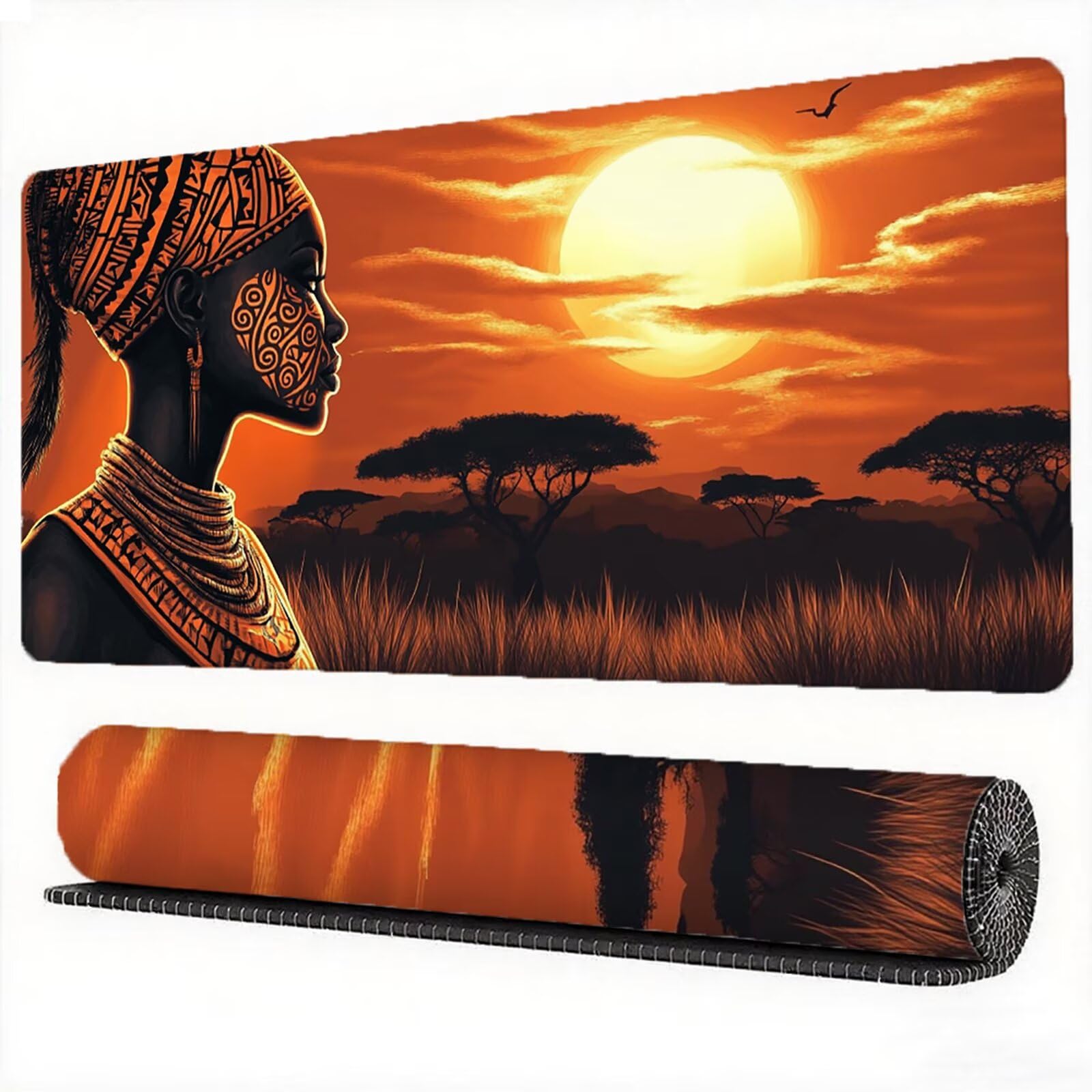 Podkładka pod mysz 1500 x 800 x 3 mm Afryka XXL damska podkładka pod mysz, antypoślizgowa gumowa podstawa ze szwami na krawędziach podkładka pod mysz ulepszona dokładność i szybkość, do komputera