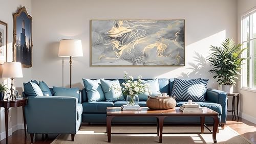 Miniatura 22 de Arte abstracto para pared, impresiones artísticas de pared, pintura en lienzo, negro, amarillo, azul, obra de arte moderna grande para sala