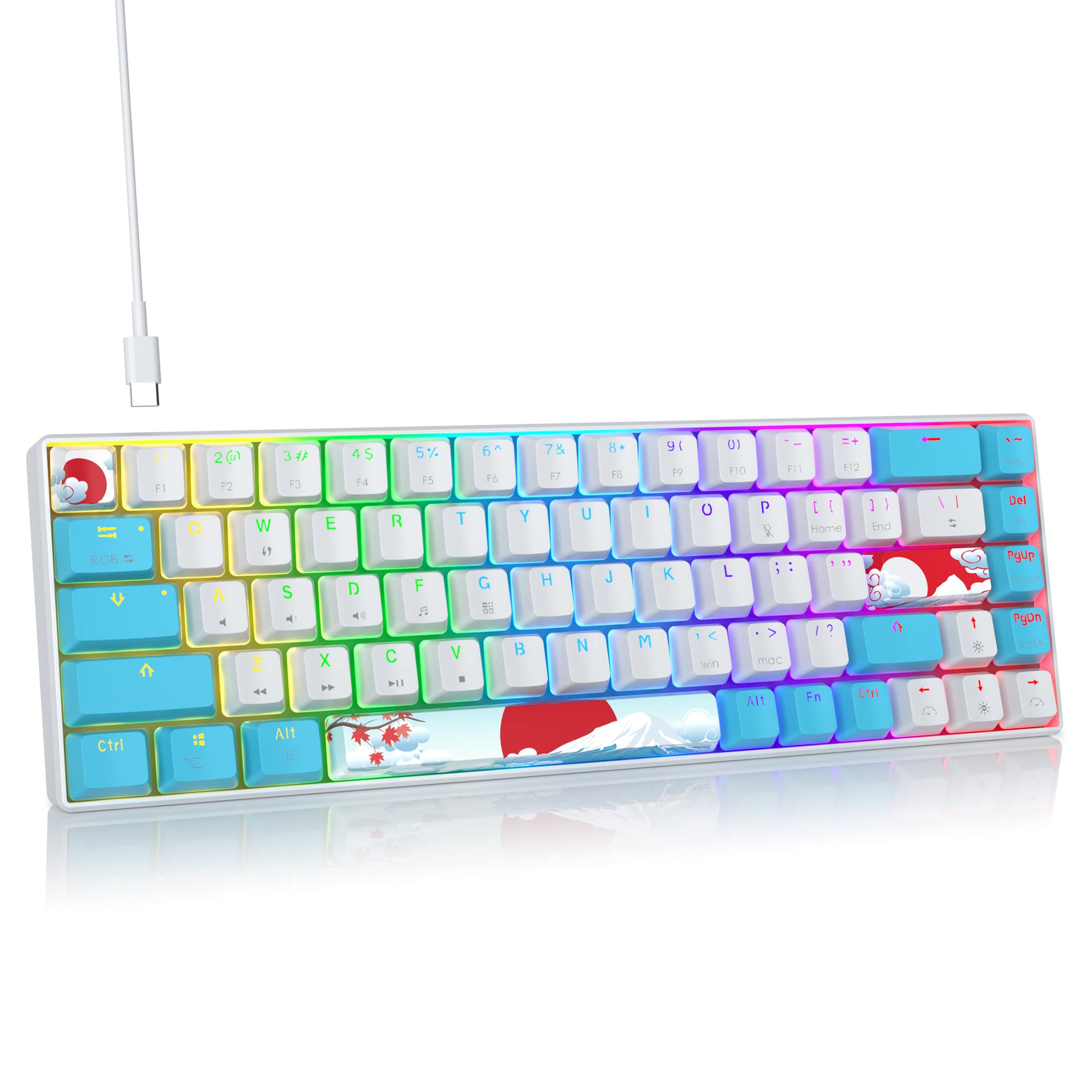 Fogruaden 60% Mechanical Gaming Keyboard, 68 Keys, RGB Backlit, Compact 60 Percent Wired Keyboard for Win/Mac PC Gamer, Easy to Carry on Trip (68Sea-RedSwitch-RGB)