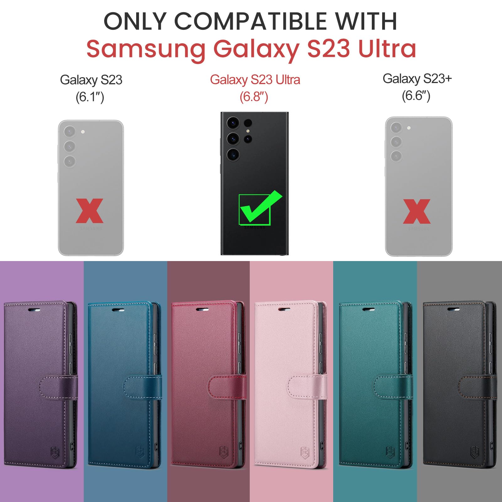 FLIPALM for Samsung Galaxy S23 Ultra Wallet Case with RFID Blocking Credit Card Holder, PU Leather Folio Flip Kickstand Protective Shockproof Cover Women Men for Samsung S23 Ultra Phone case(Purple)