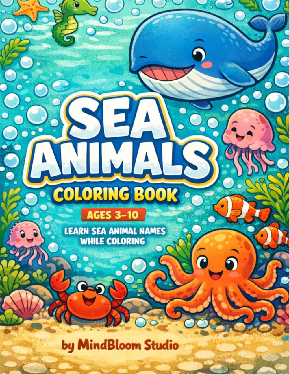 Sea Animals Coloring Book for Kids Ages 3–10: Fun and Easy Ocean Animals for Toddlers, Preschool and Kindergarten | Cute Underwater Creatures for ... Preschool and Kindergarten Kids Ages 3–10
