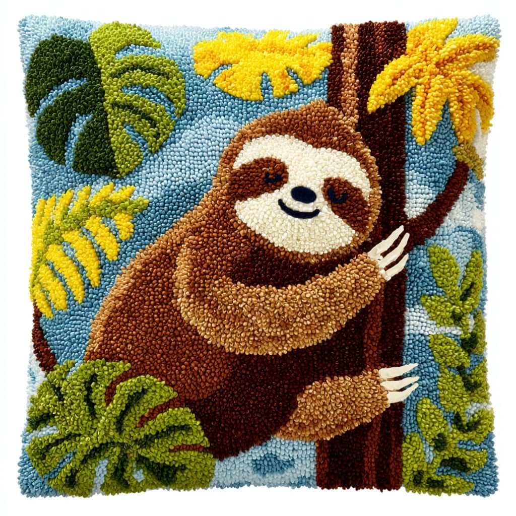 AxiangziK Latch Hook Pillow Kit for Adults,Sloths 43X43Cm Handmade Embroidery Kits,Cross Stitch Sofa Cushion Cover with Crochet Yarn for Beginners and Home Decor