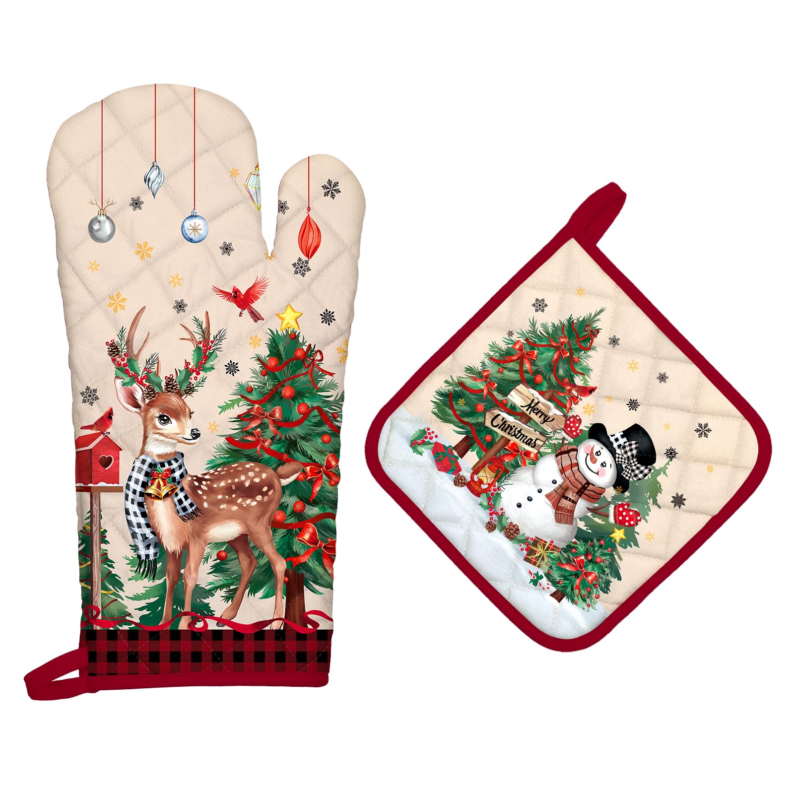 Arquiel Christmas Snowman Oven Gloves Cotton Oven Mitts Kitchen, Set of 2