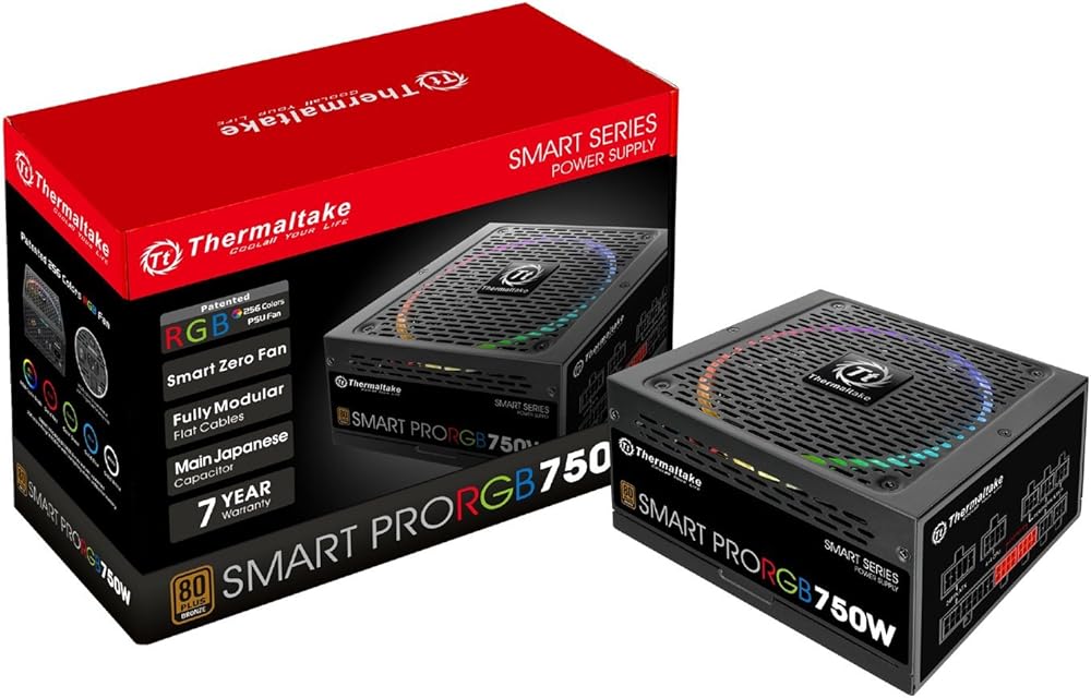 Thermaltake Smart Pro RGB, 80+ Bronze Certified 750W Smart Zero 256-Color RGB Fan Fully Modular ATX Power Supply - View 1